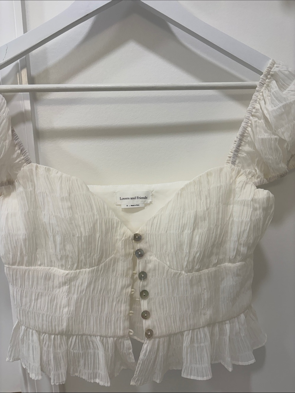 Lovers + Friends Ivory Ruffled Bustier Crop Top